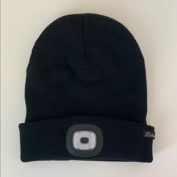 Unisex LED Light Headlamp Winter Knitted Beanie USB Rechargeable Cap Black - Picture 2 of 6